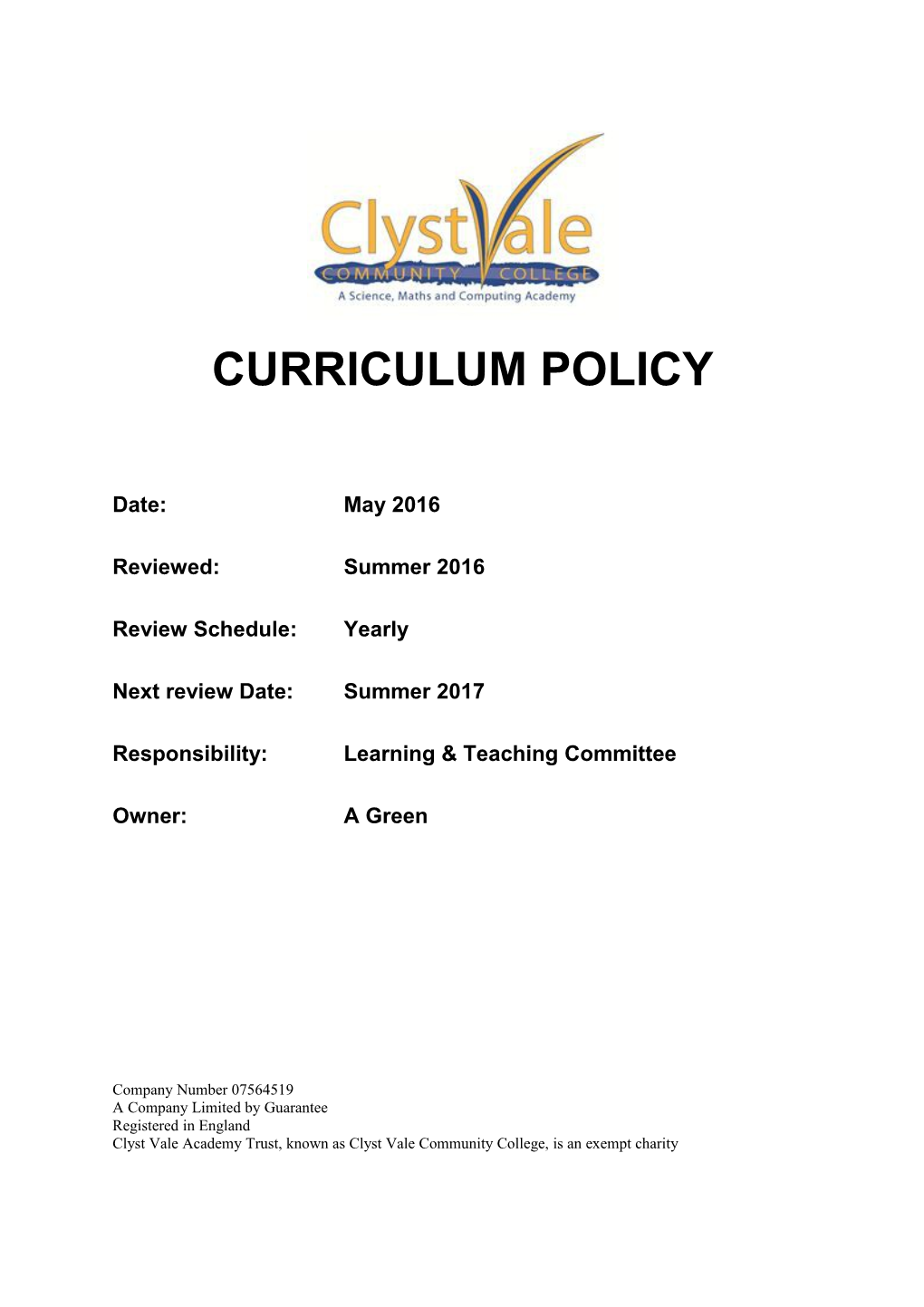 CVCC Curriculum Policy