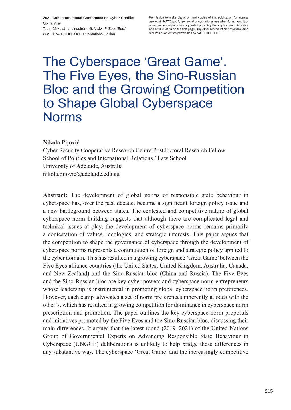 The Cyberspace 'Great Game'. the Five Eyes, the Sino-Russian Bloc