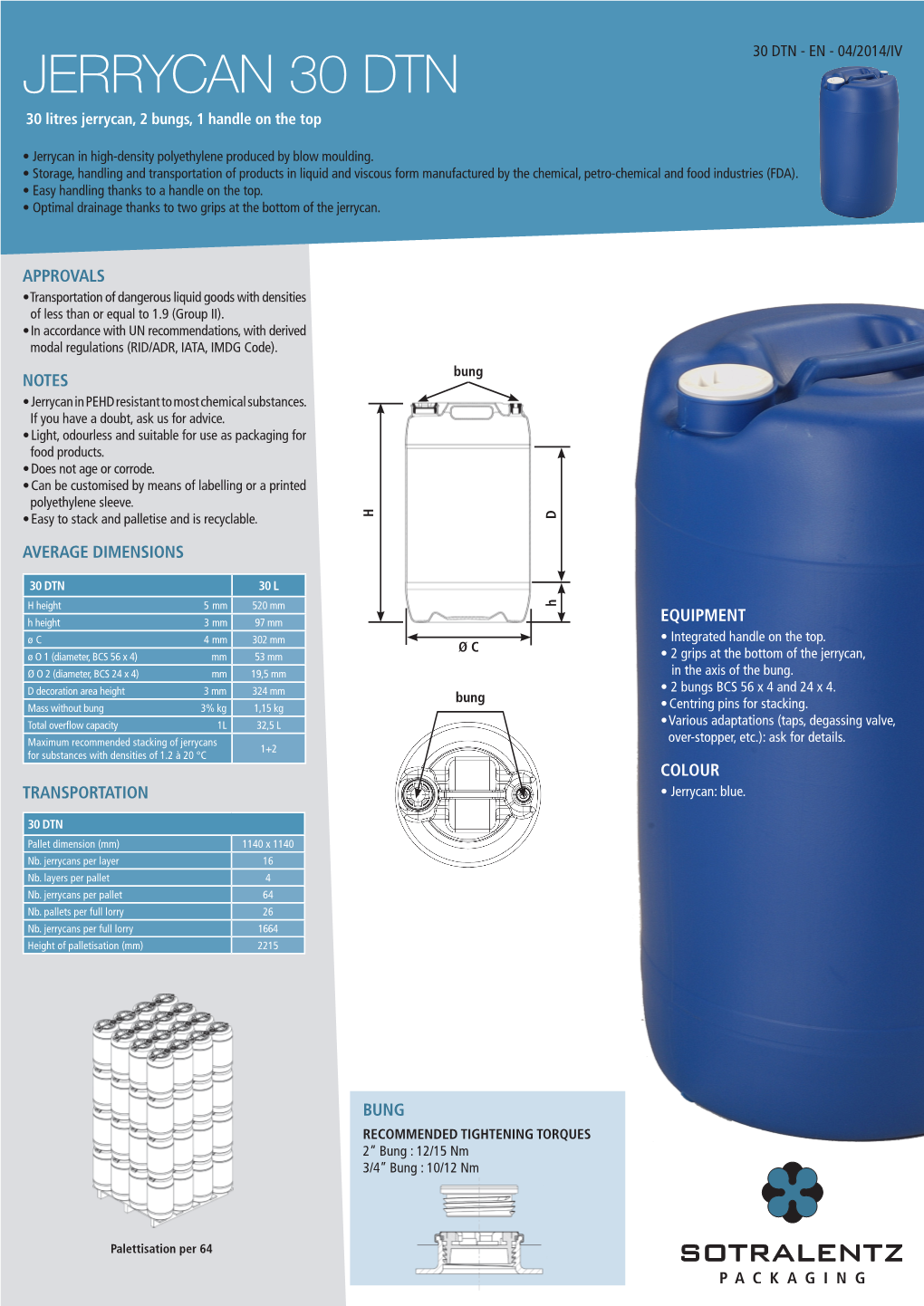 JERRYCAN 30 DTN 30 Litres Jerrycan, 2 Bungs, 1 Handle on the Top