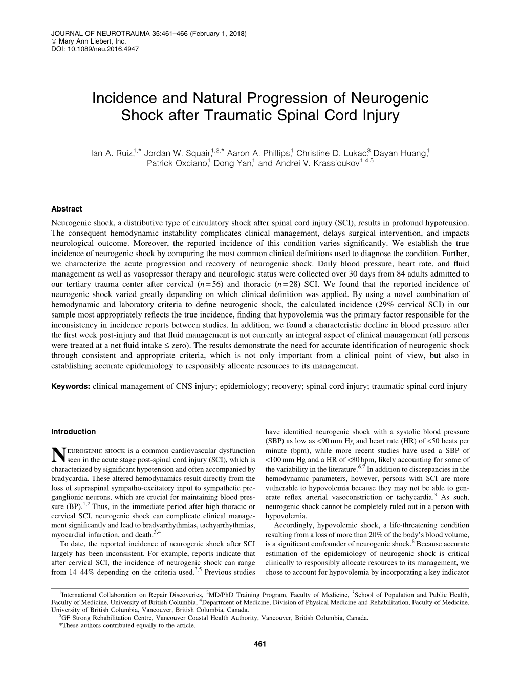 Descriptive Reporting of Neurogenic Shock