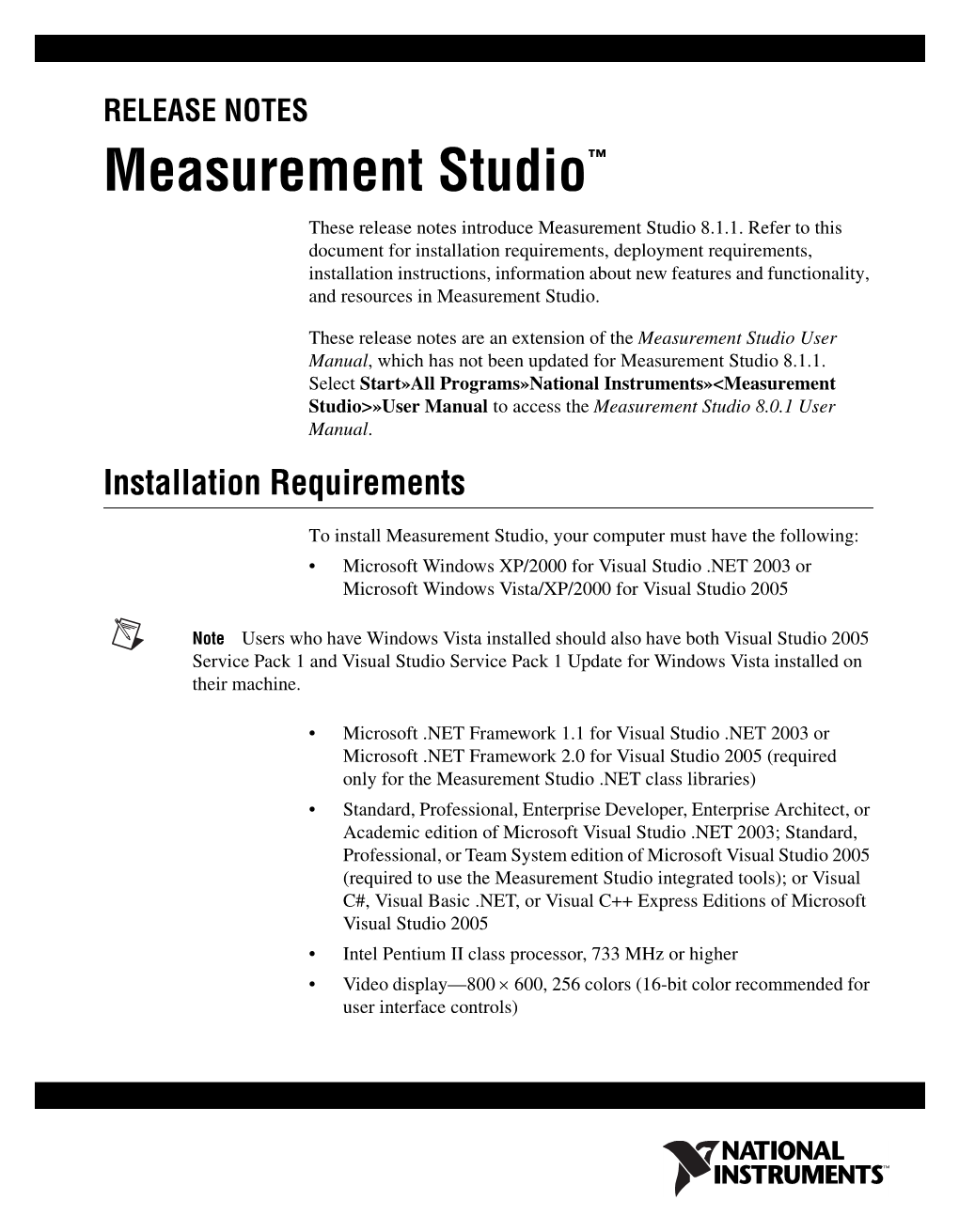 Archived: Measurement Studio Release Notes