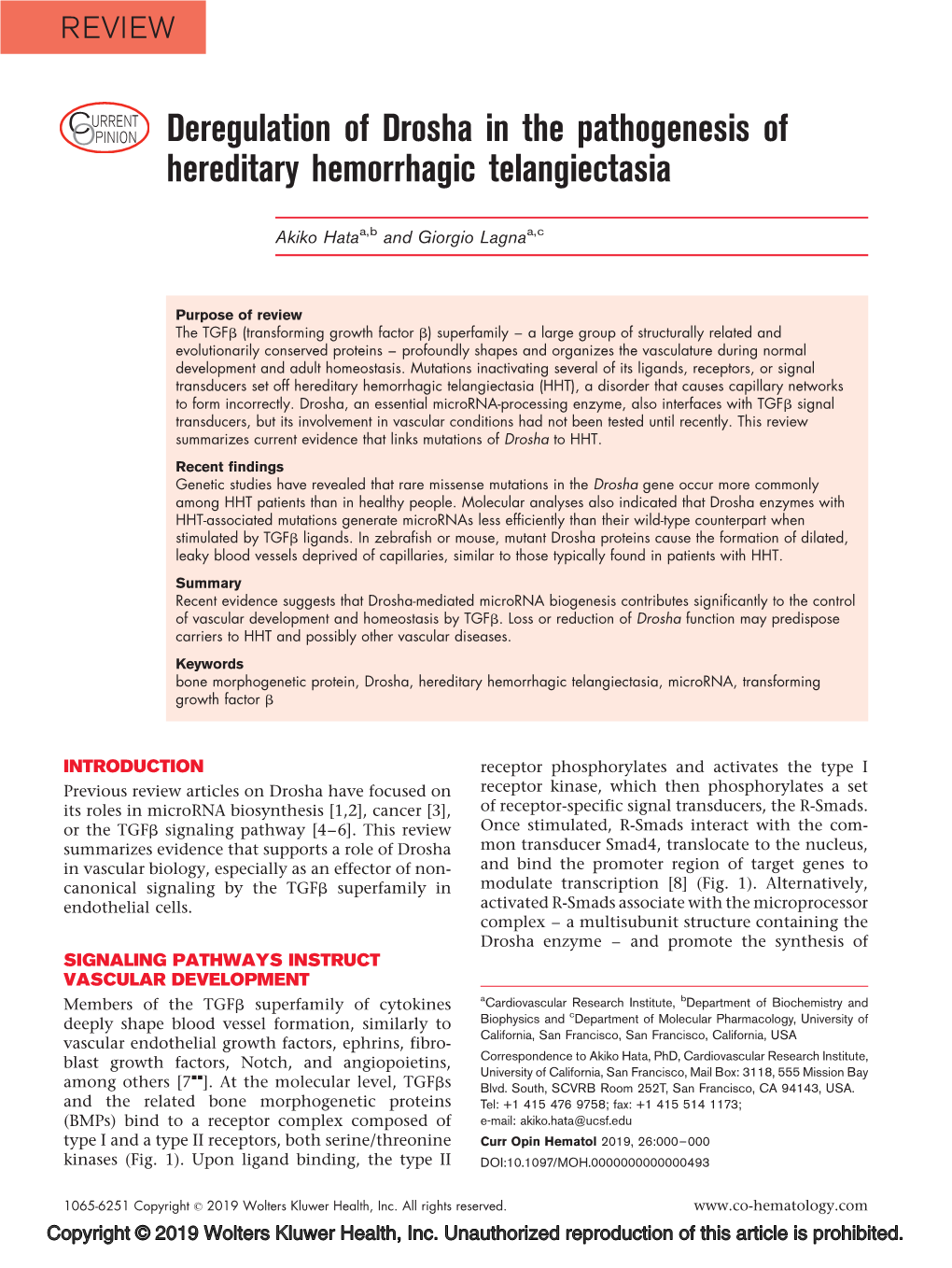 Deregulation of Drosha in the Pathogenesis of Hereditary