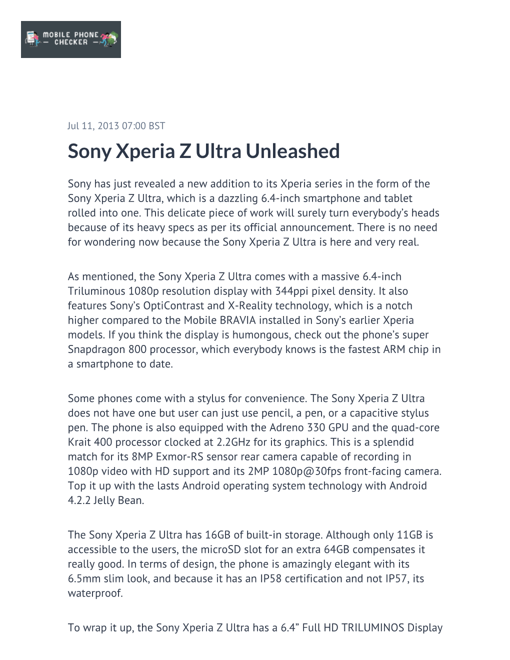 Sony Xperia Z Ultra Unleashed