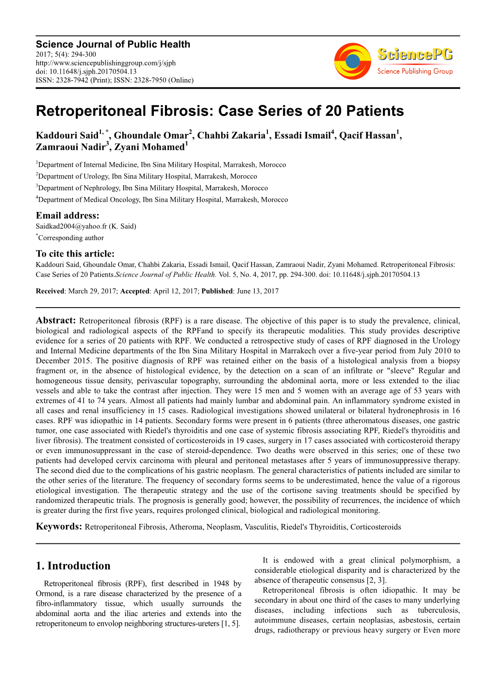 Retroperitoneal Fibrosis: Case Series of 20 Patients