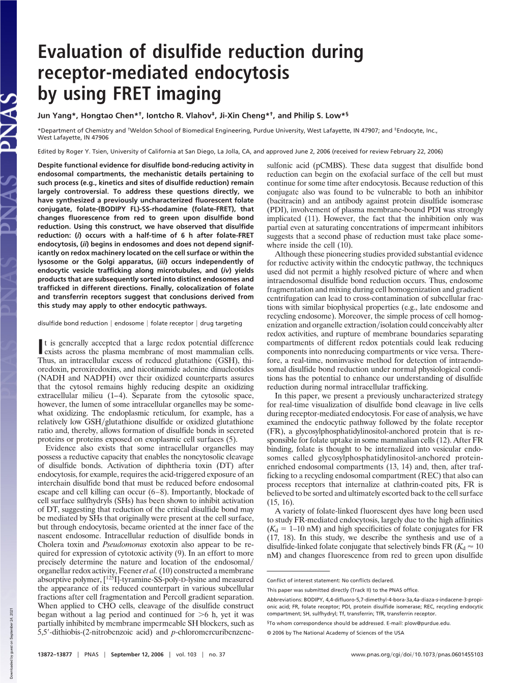Evaluation of Disulfide Reduction During Receptor-Mediated Endocytosis by Using FRET Imaging