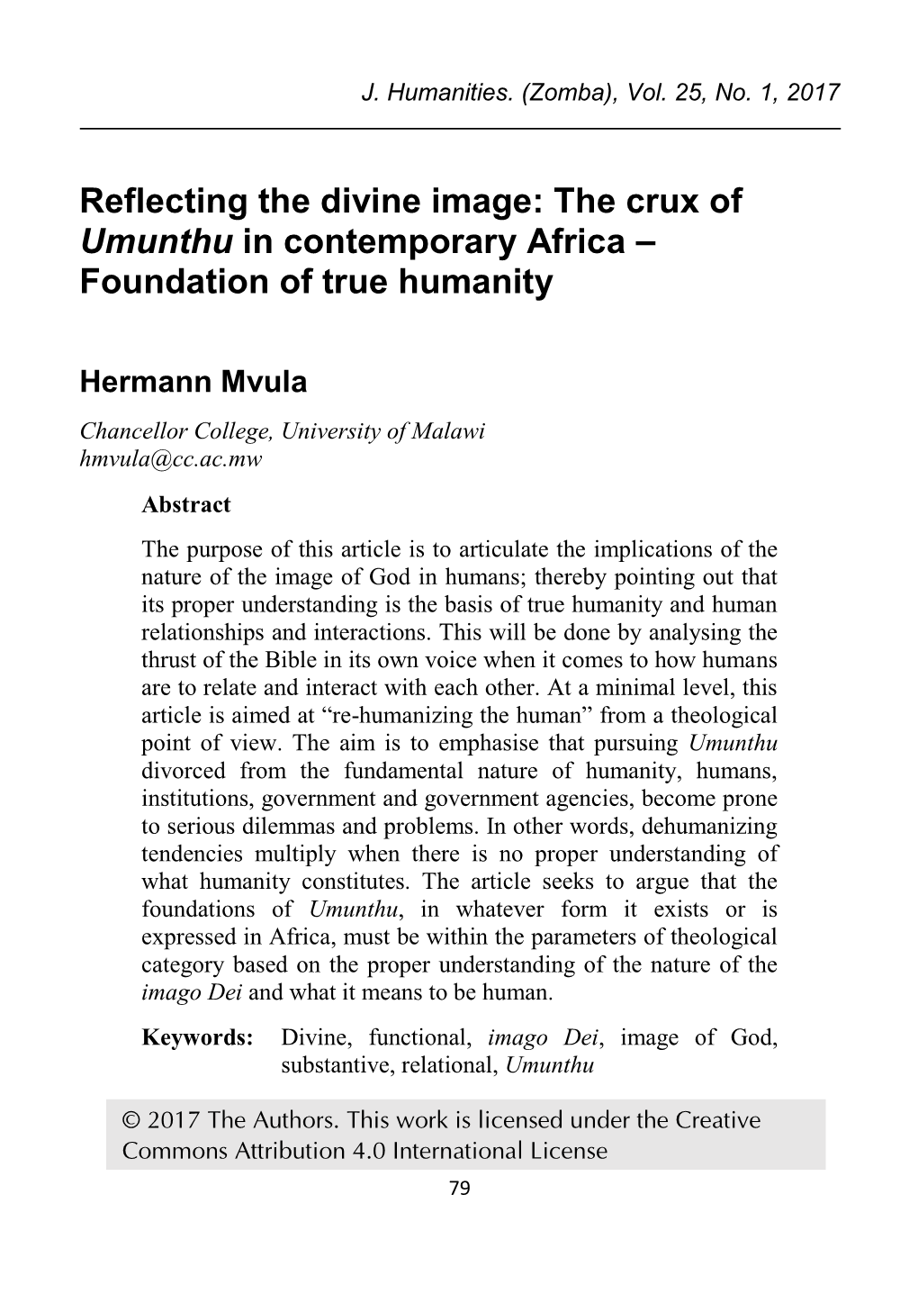 The Crux of Umunthu in Contemporary Africa – Foundation of True Humanity