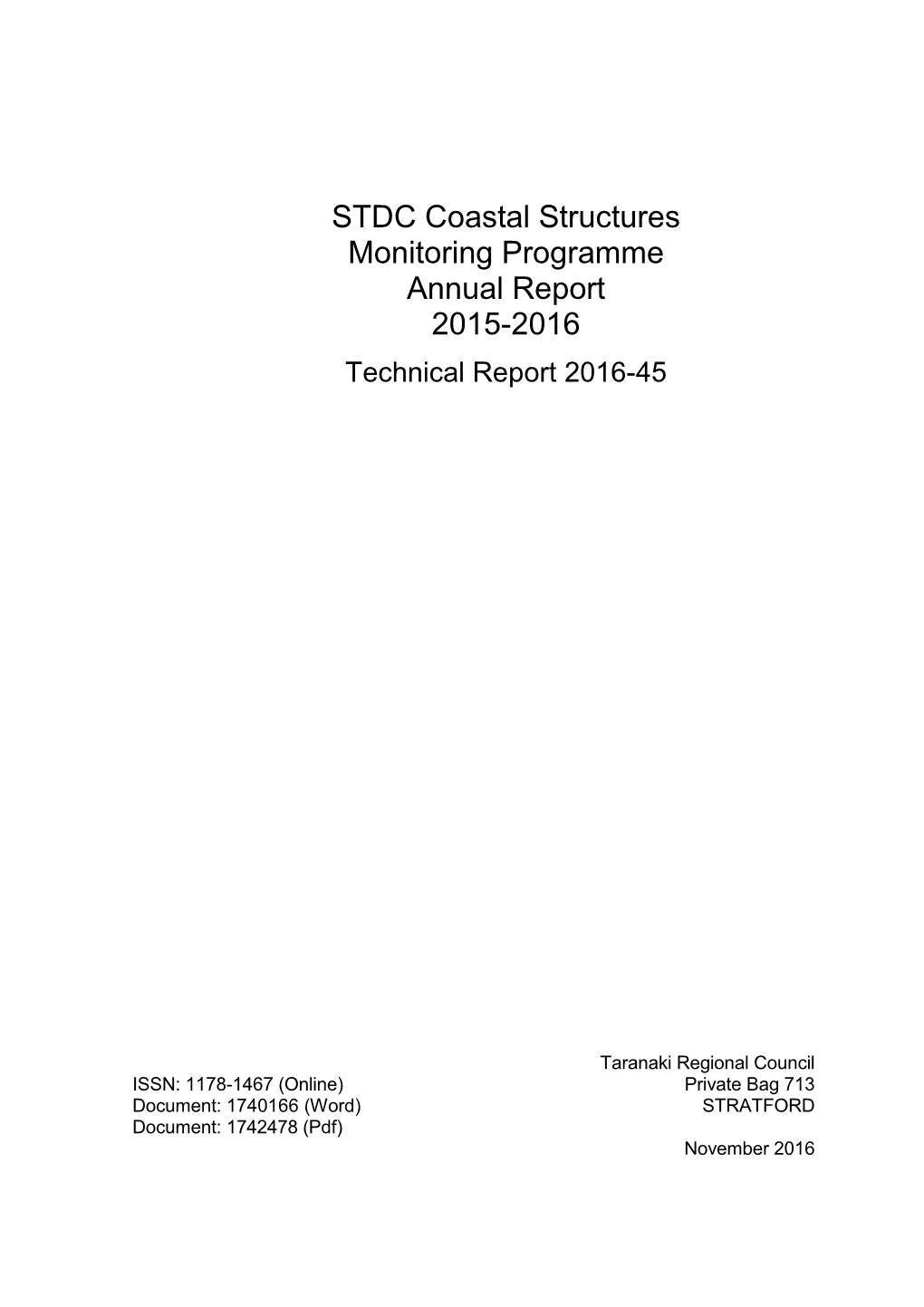 STDC Coastal Structures Consent Monitoring Report