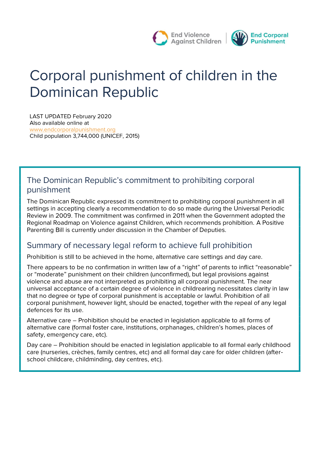 Corporal Punishment of Children in the Dominican Republic
