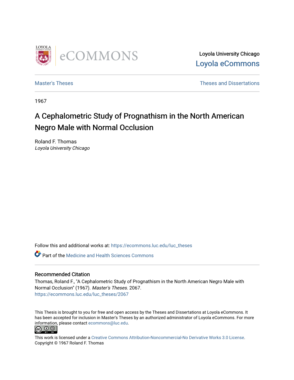 A Cephalometric Study of Prognathism in the North American Negro Male with Normal Occlusion