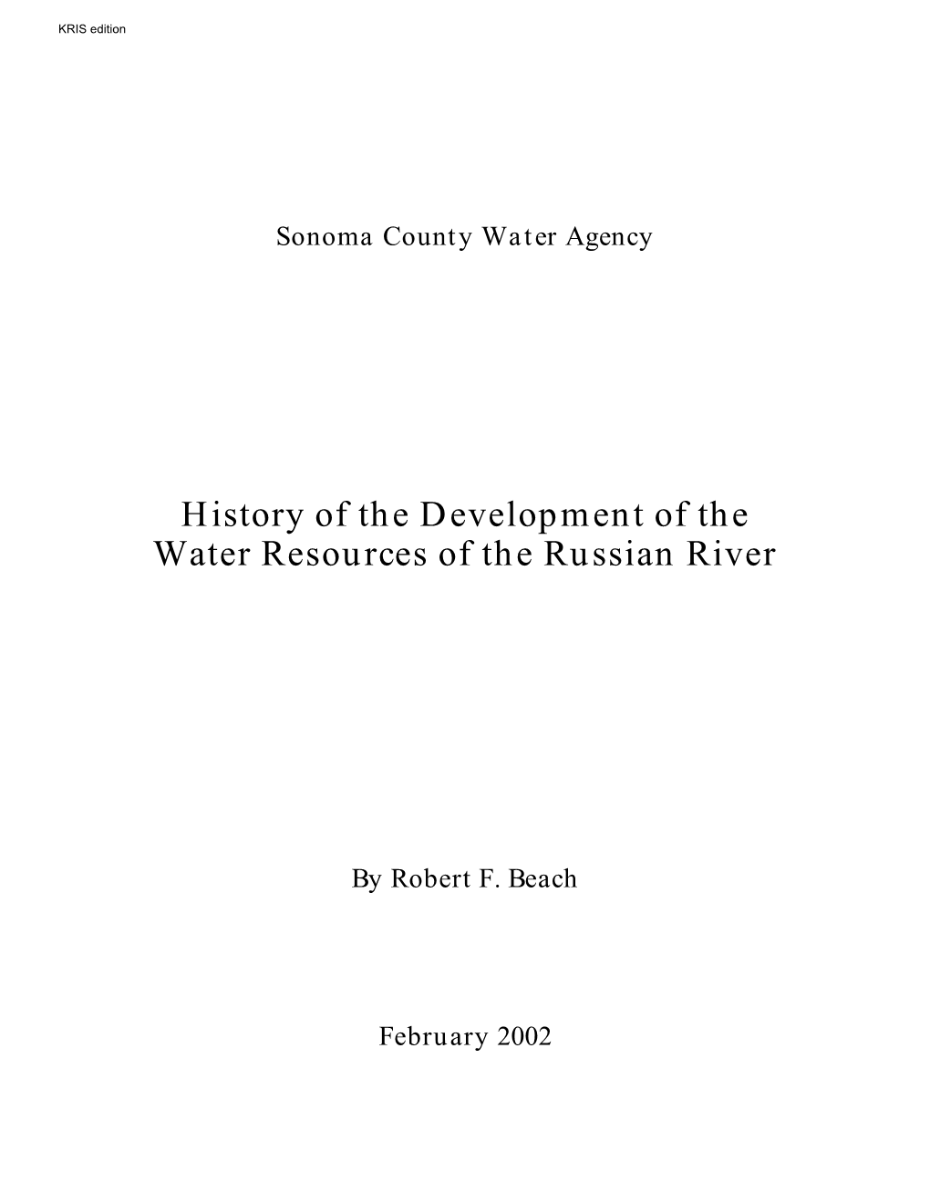 History of the Development of the Water Resources of the Russian River