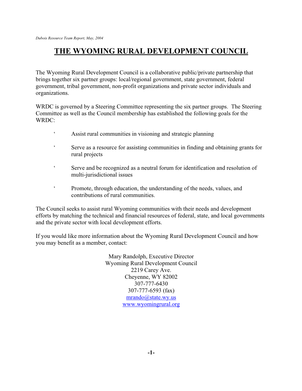 The Wyoming Rural Development Council