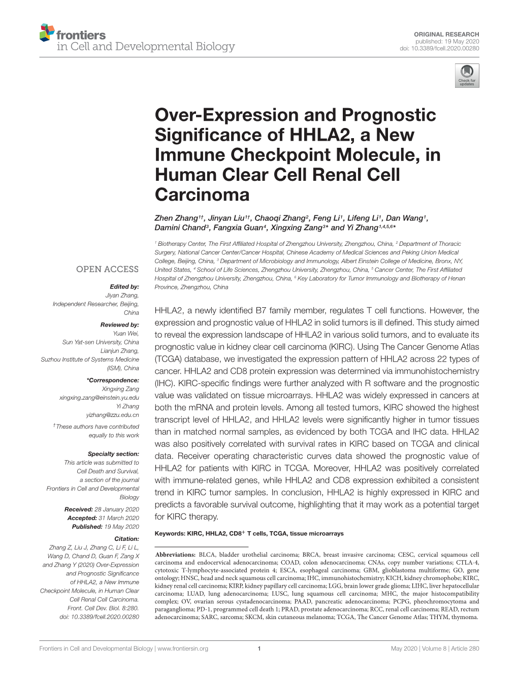 Over-Expression and Prognostic Significance of HHLA2, a New