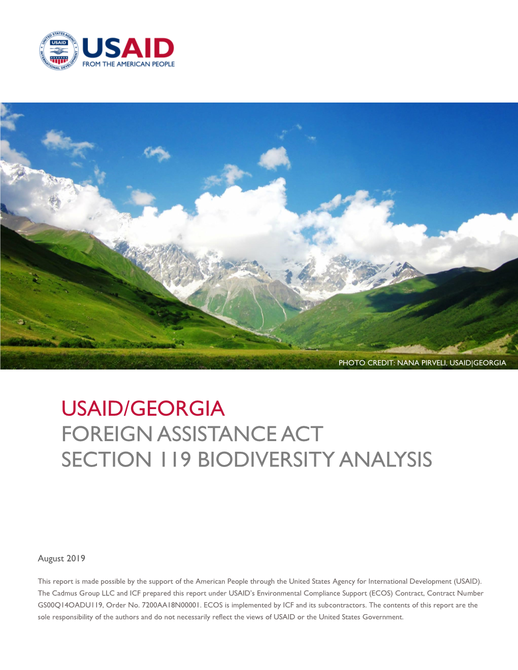 Usaid/Georgia Foreign Assistance Act Section 119 Biodiversity Analysis
