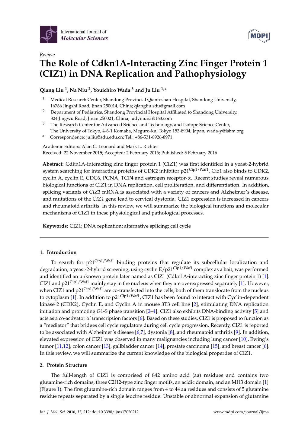 CIZ1) in DNA Replication and Pathophysiology