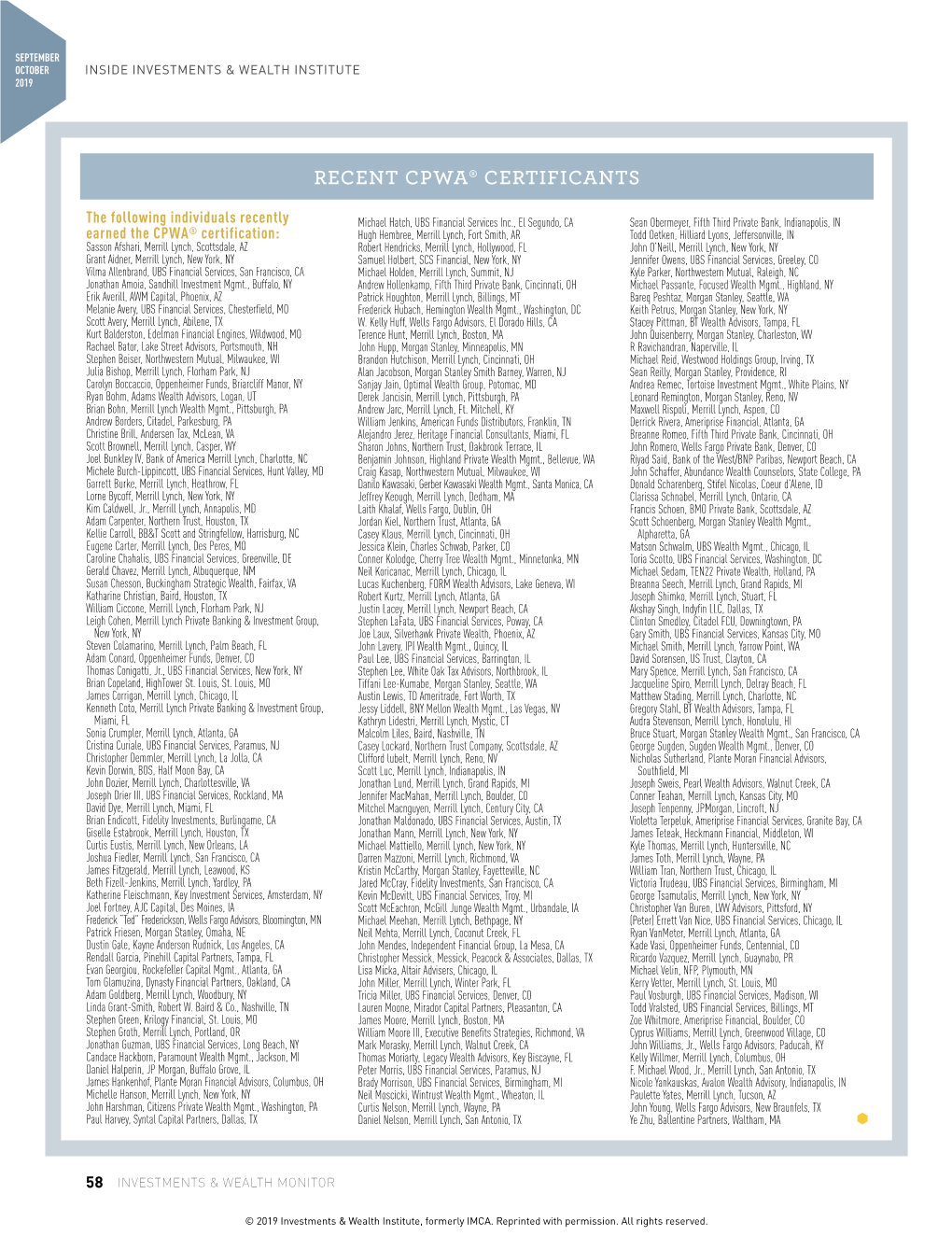 Recent Cpwa® Certificants