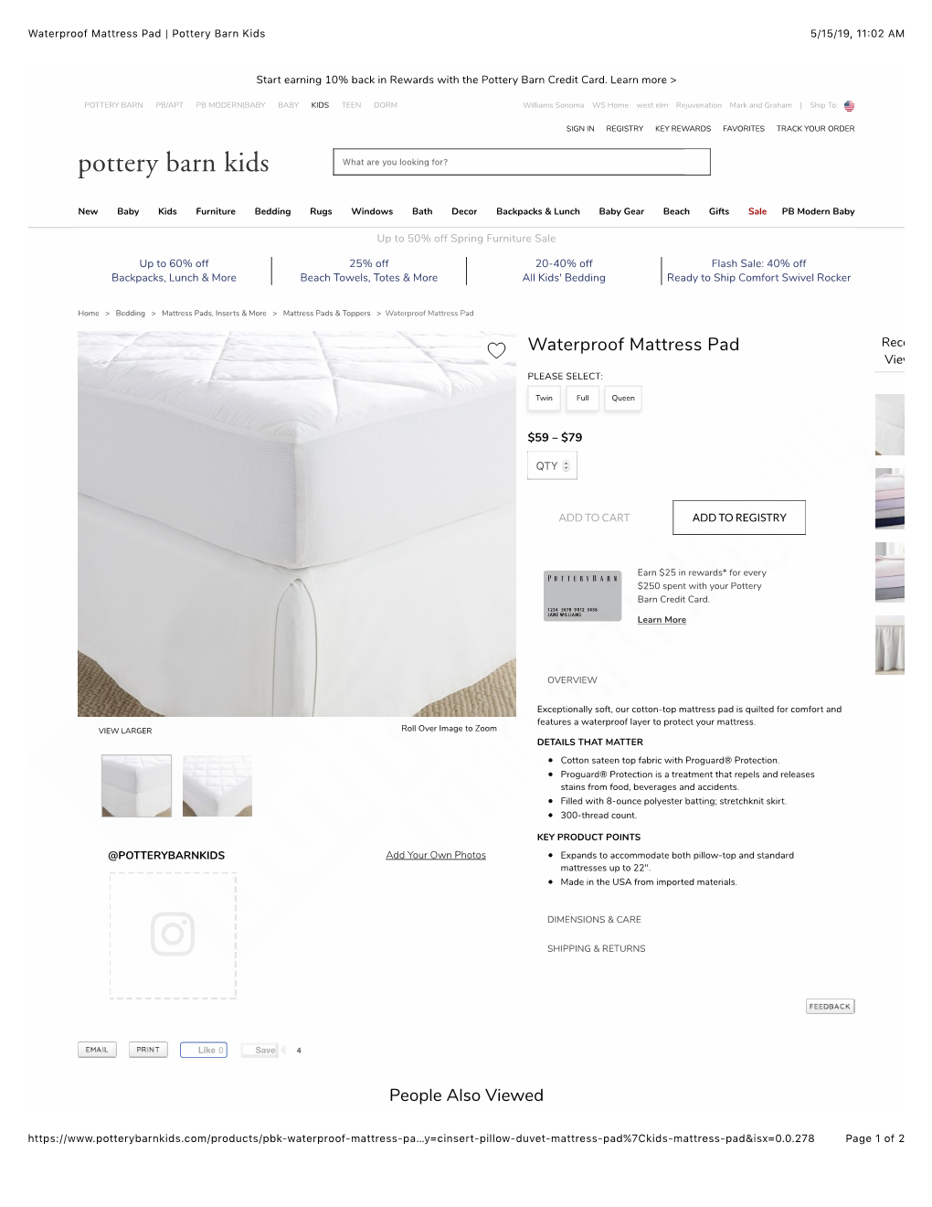 Waterproof Mattress Pad | Pottery Barn Kids 5/15/19, 11�02 AM