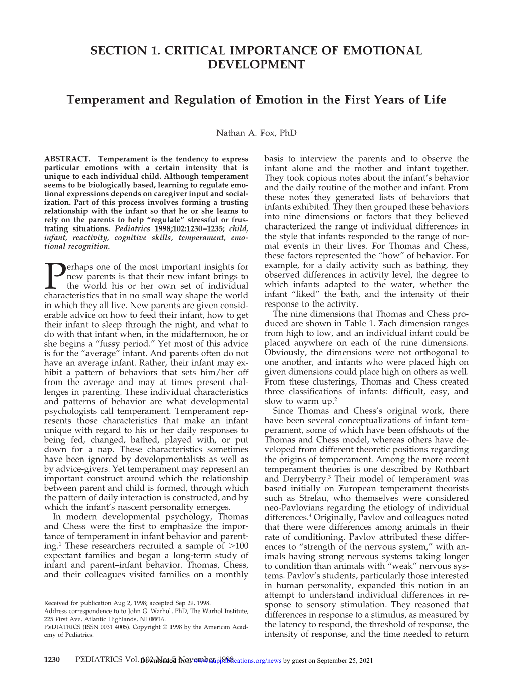 Section 1. Critical Importance of Emotional Development