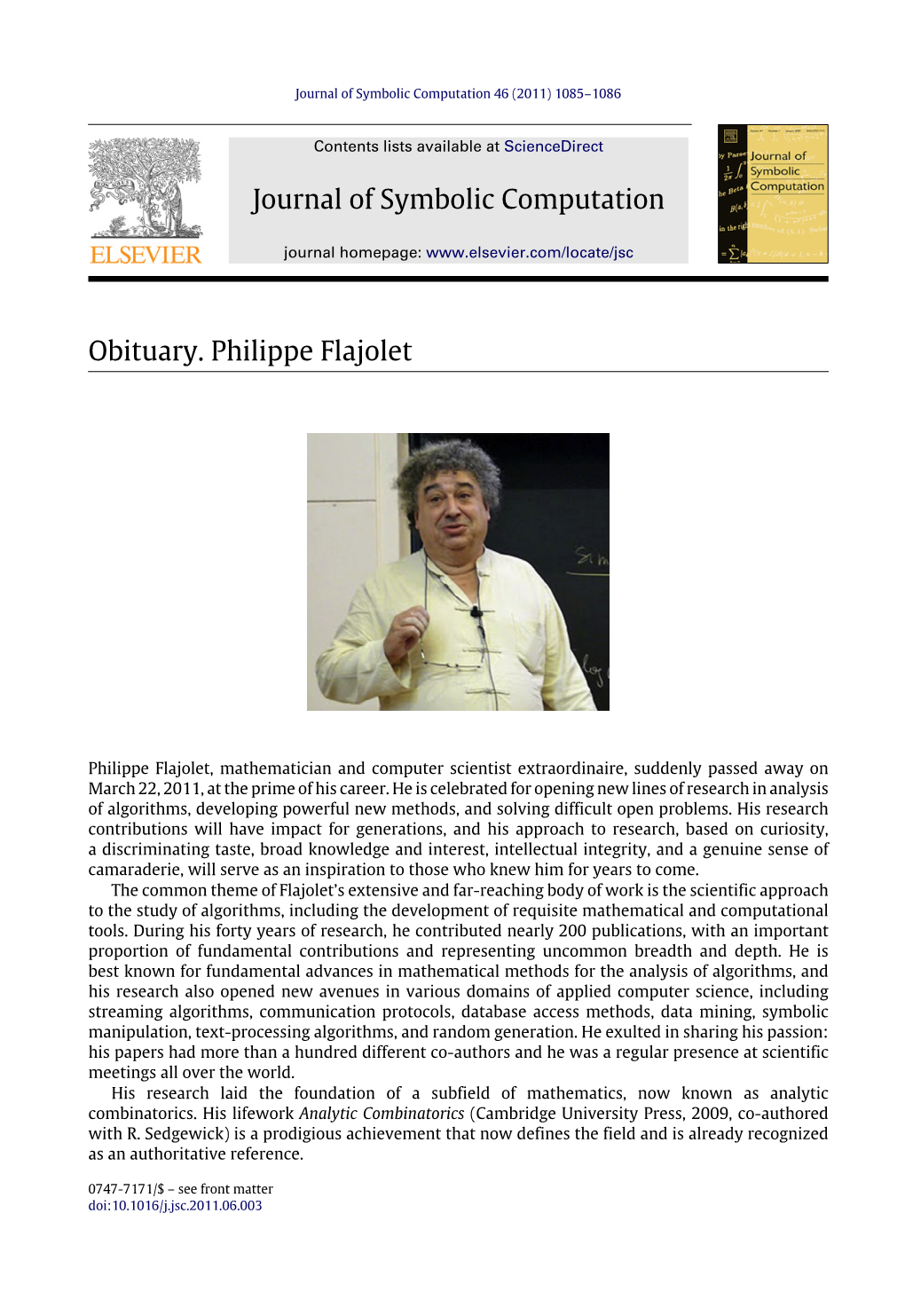 Obituary. Philippe Flajolet