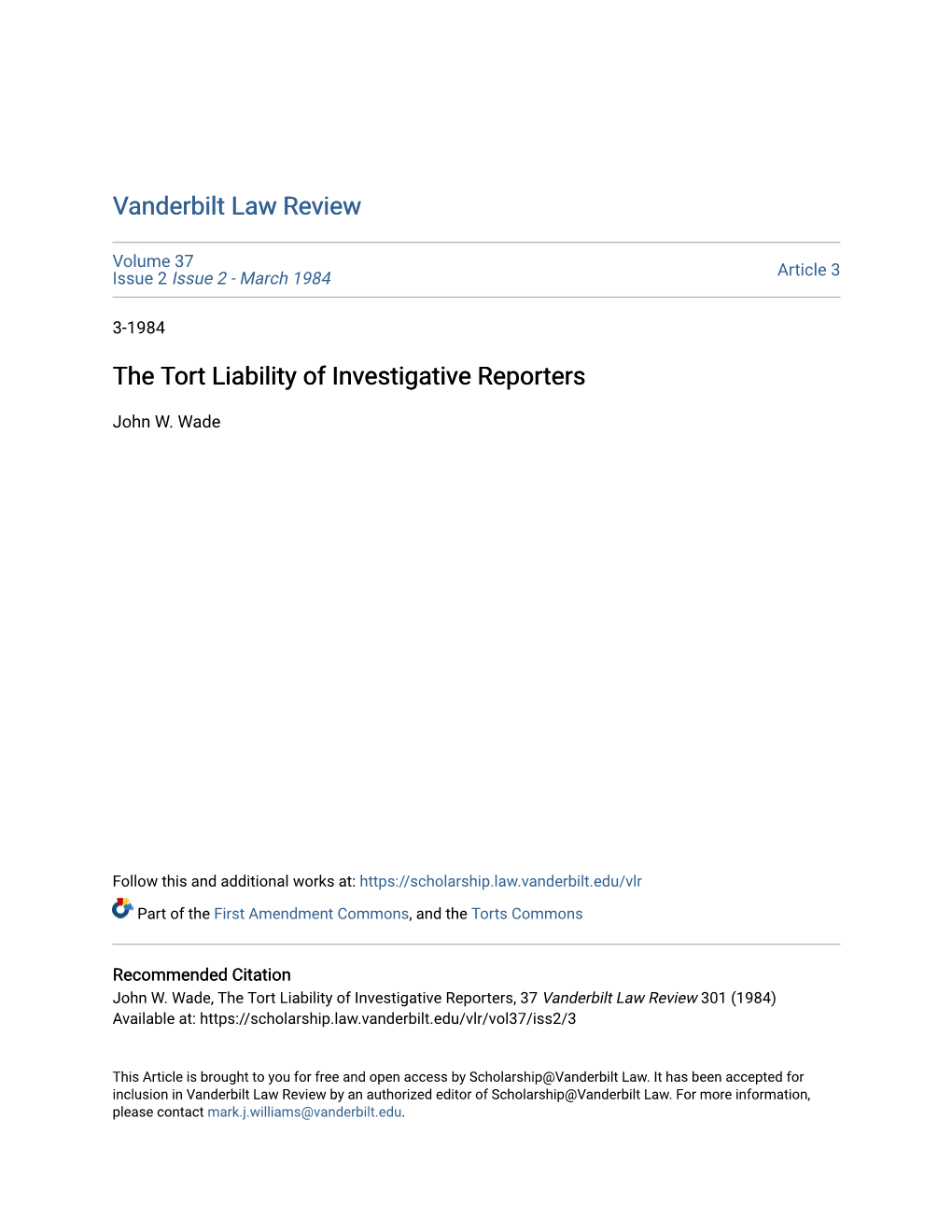 The Tort Liability of Investigative Reporters