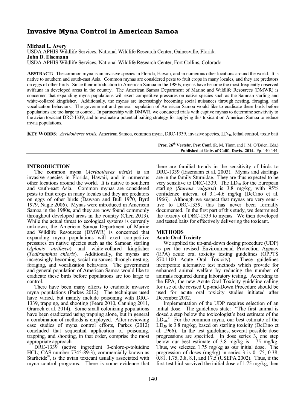 Invasive Myna Control in American Samoa