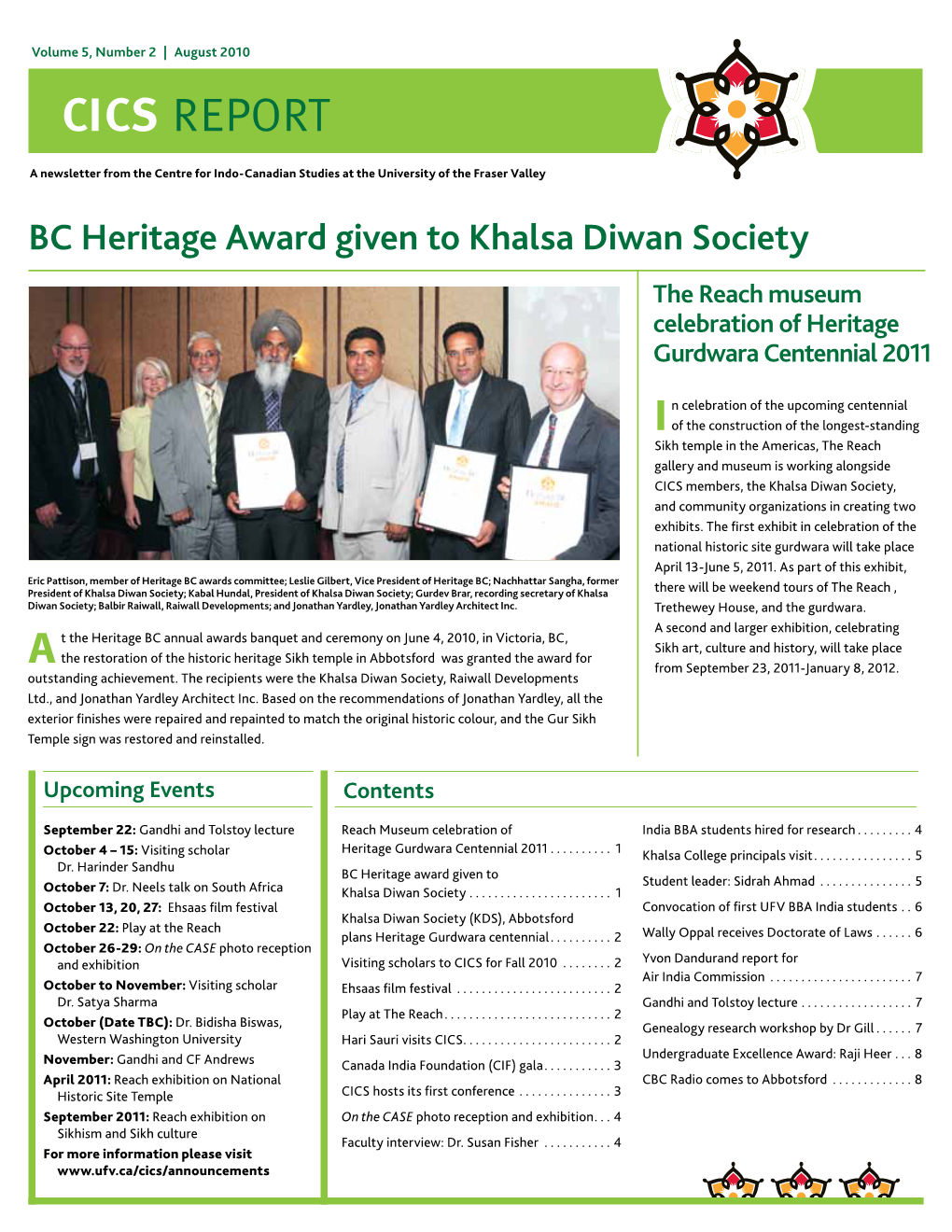 BC Heritage Award Given to Khalsa Diwan Society the Reach Museum Celebration of Heritage Gurdwara Centennial 2011