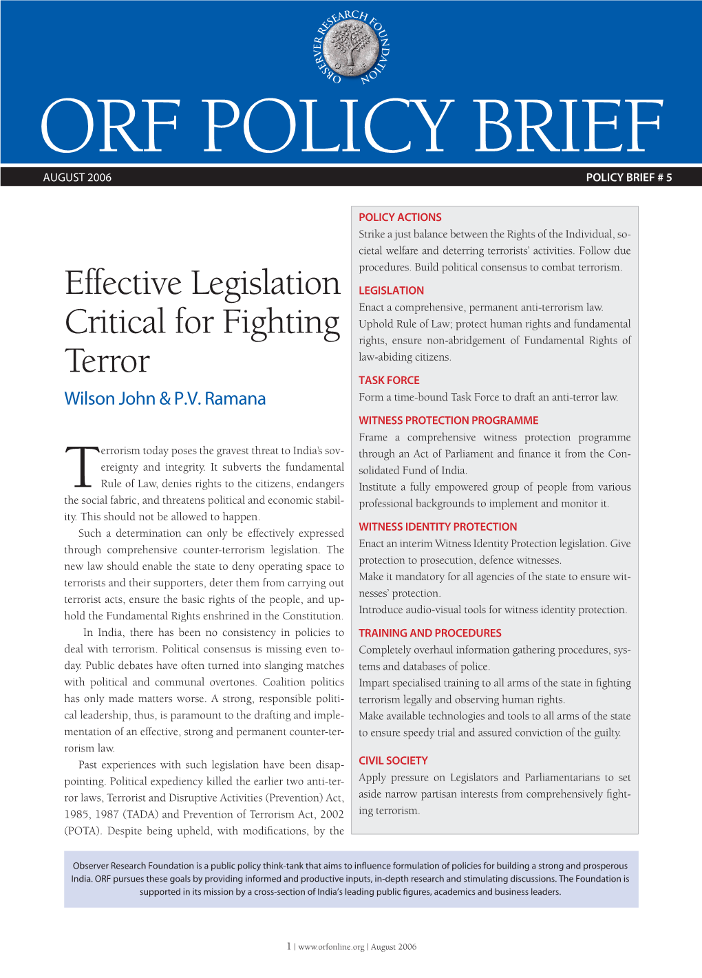 Effective Legislation Critical for Fighting Terror