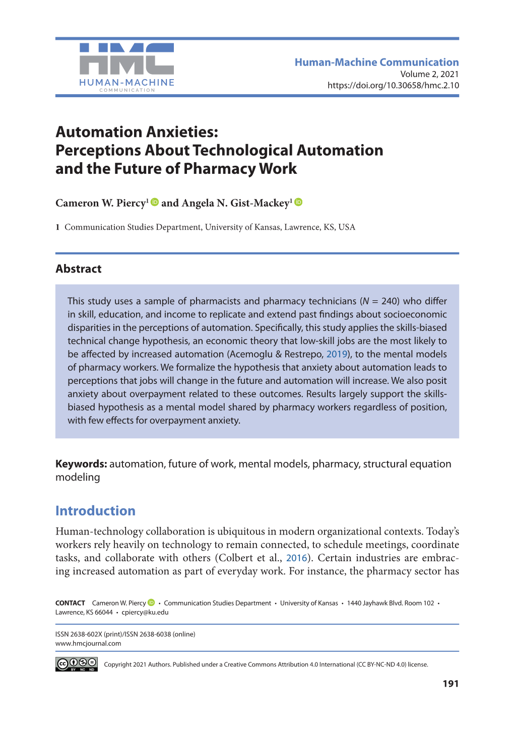 Automation Anxieties: Perceptions About Technological Automation and the Future of Pharmacy Work