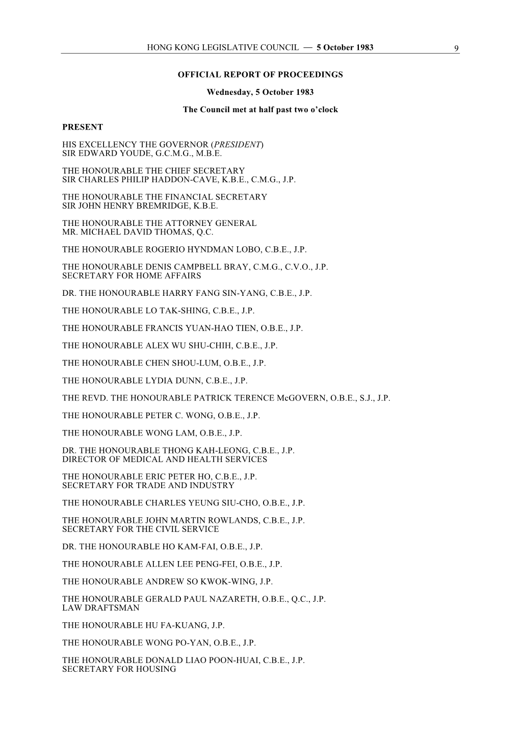 HONG KONG LEGISLATIVE COUNCIL ― 5 October 1983 9