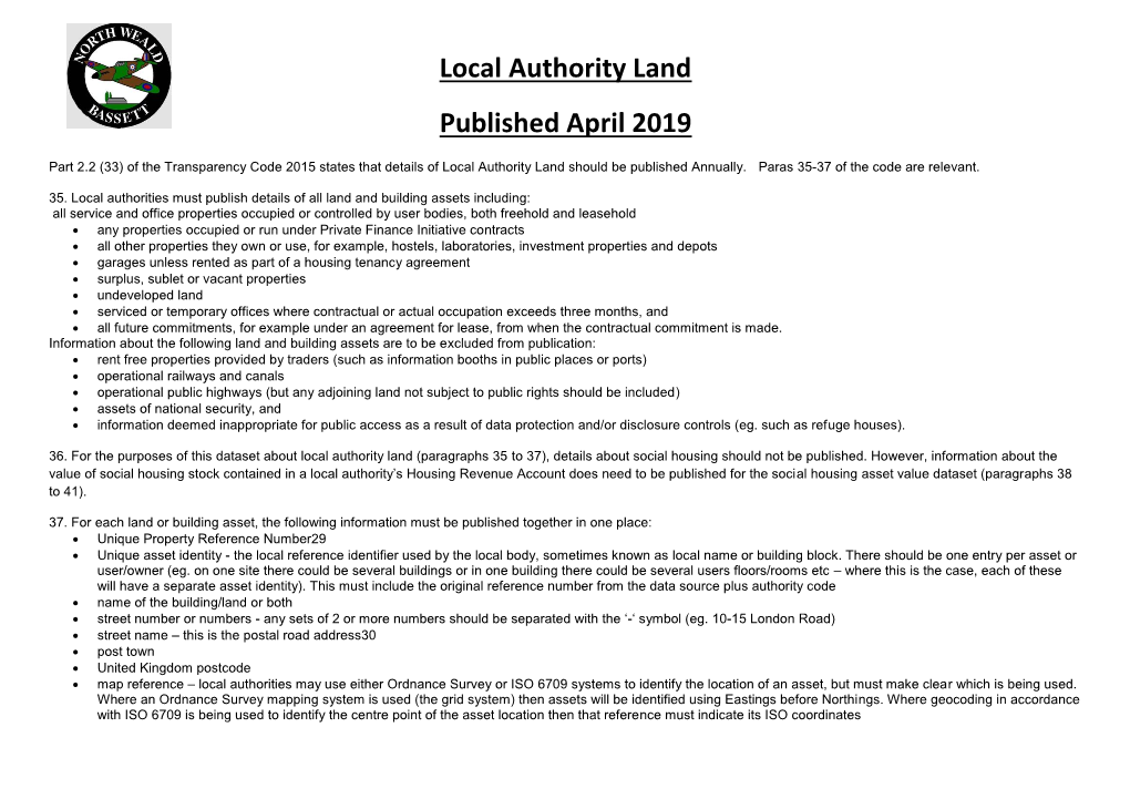 Local Authority Land Published April 2019