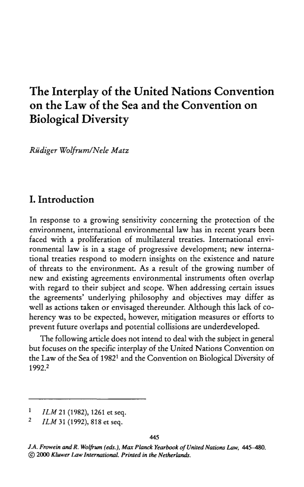The Interplay of the United Nations Convention on the Law of the Sea and the Convention on Biological Diversity