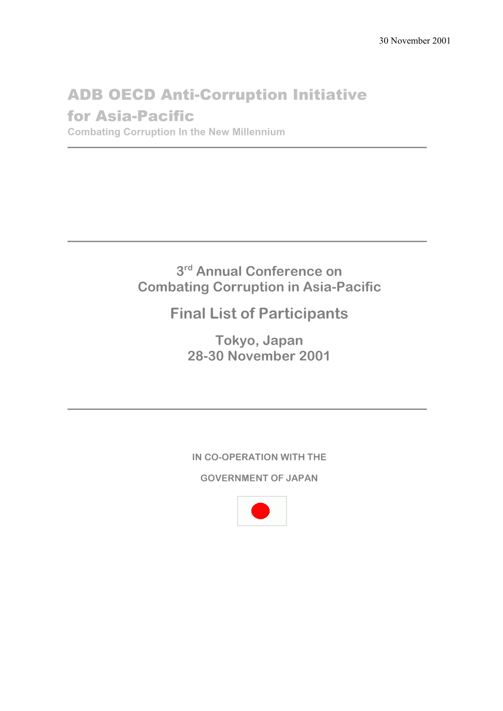 ADB OECD Anti Corruption Initiative for Asia Pacific )LQDO /LVW RI