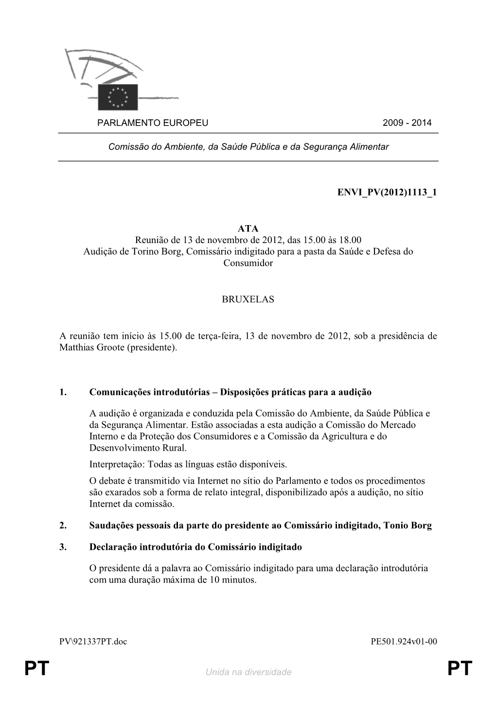 1113 1 ATA Reunião De 13 De Novembro De 2012, Das 15.00 Às