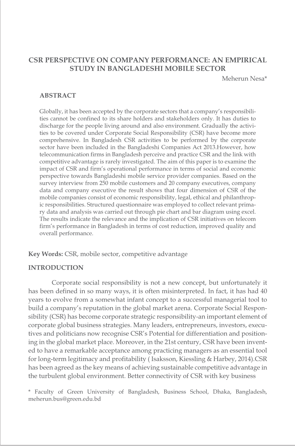CSR Perspective on Company Performance an Empirical Study in Bangladeshi Mobile Sector