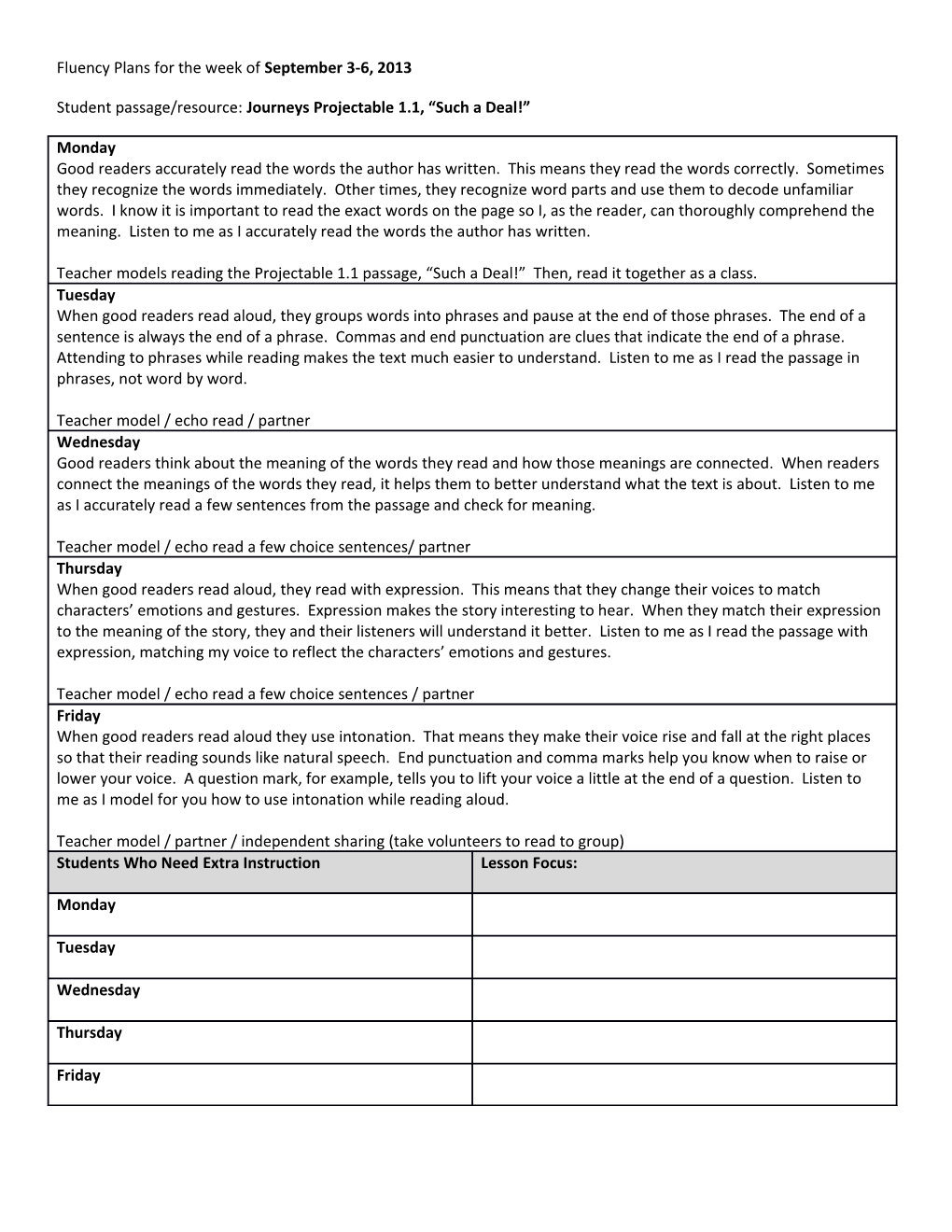 Student Passage/Resource: Journeys Projectable 1.1, Such a Deal!