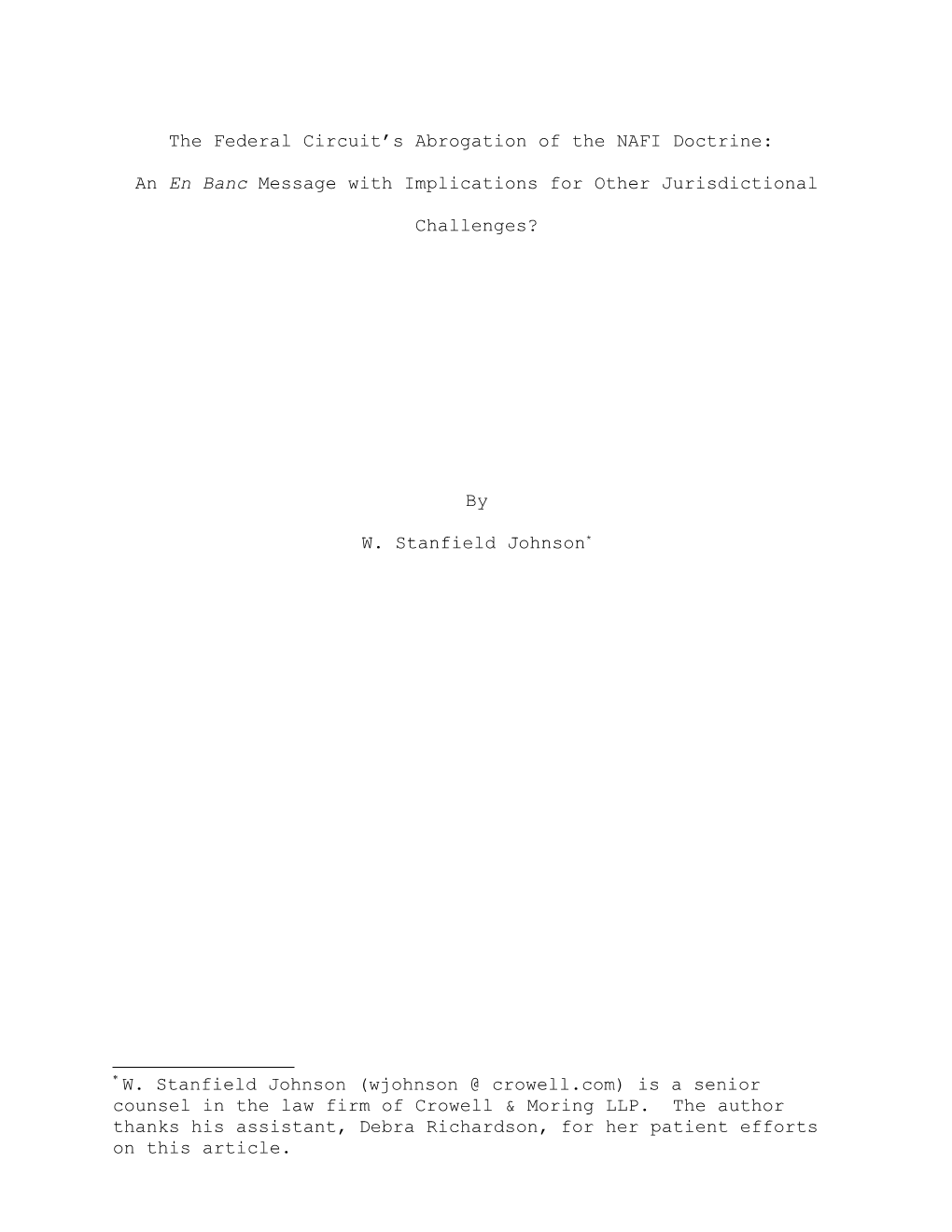 The Federal Circuit S Abrogation of the Nafi Doctrine: an En Banc Message with Implications