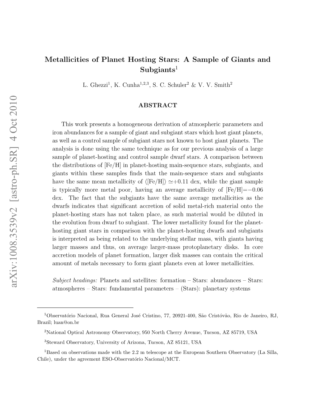 Metallicities of Planet Hosting Stars: a Sample of Giants and Subgiants