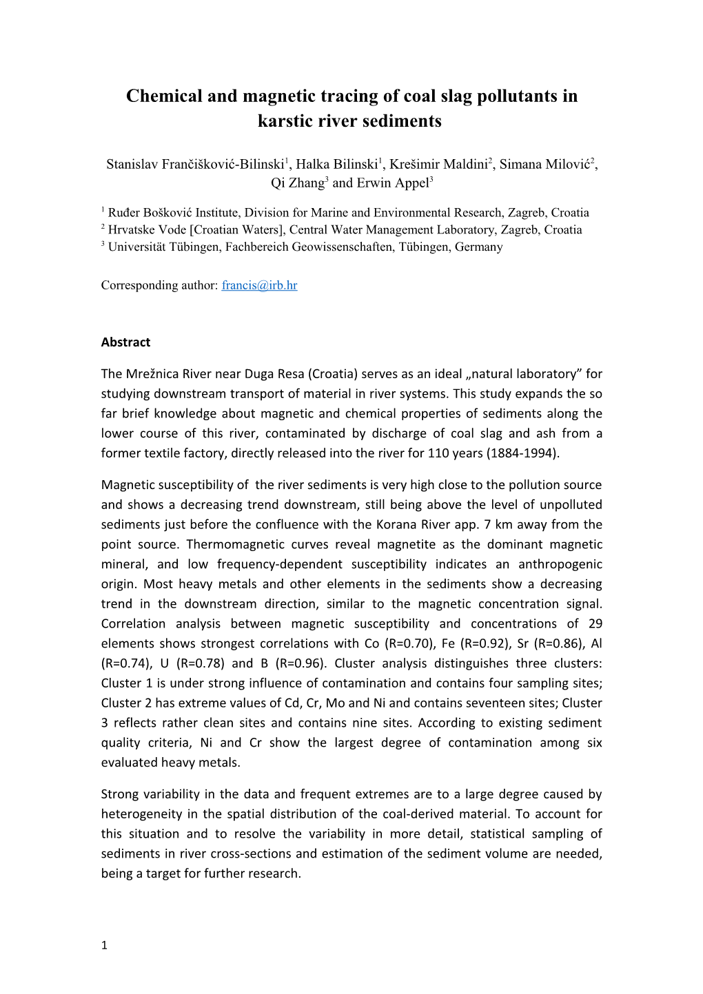 Chemical and Magnetic Tracing of Coal Slag Pollutants in Karstic River Sediments