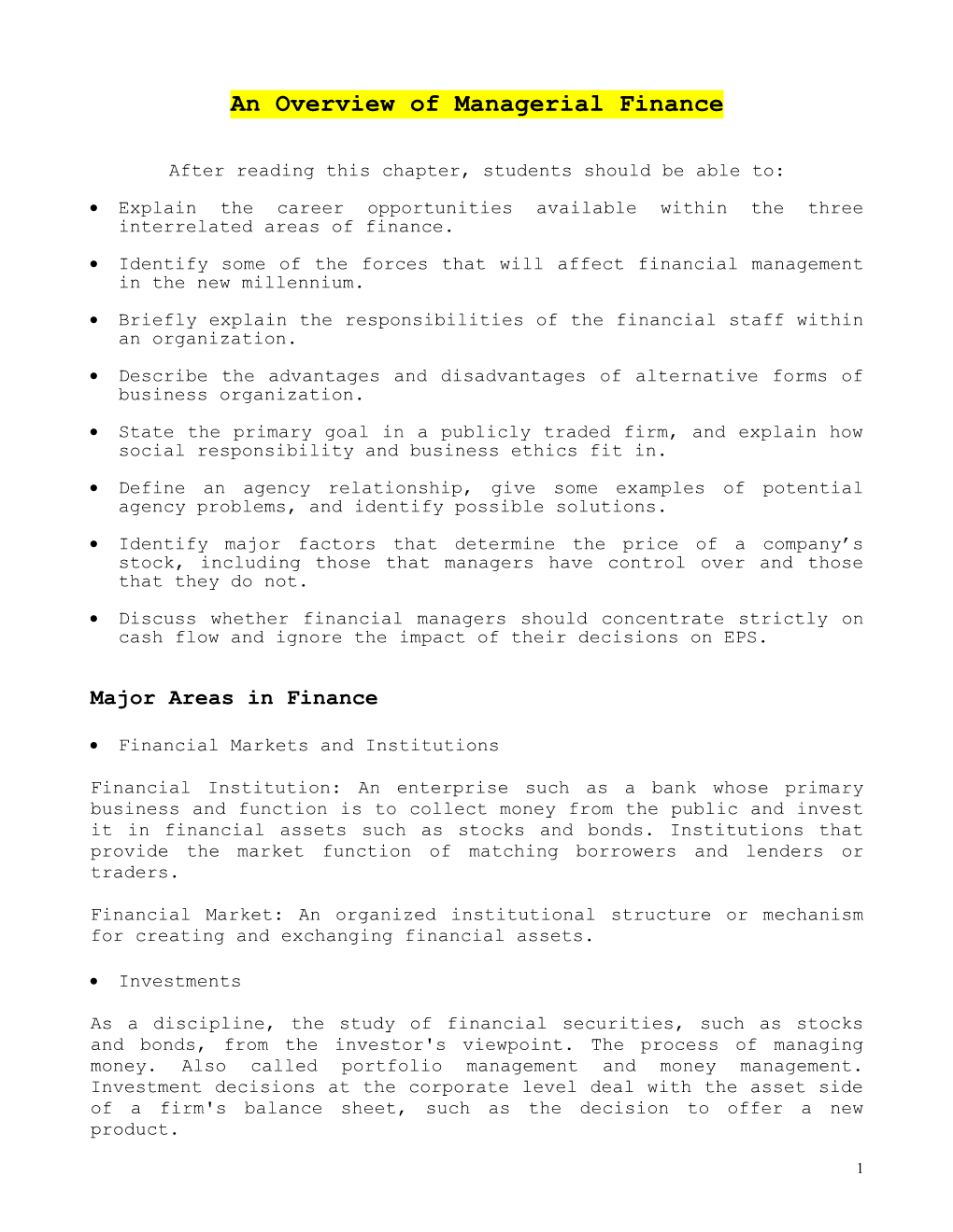 Chapter 1 - An Overview Of Managerial Finance