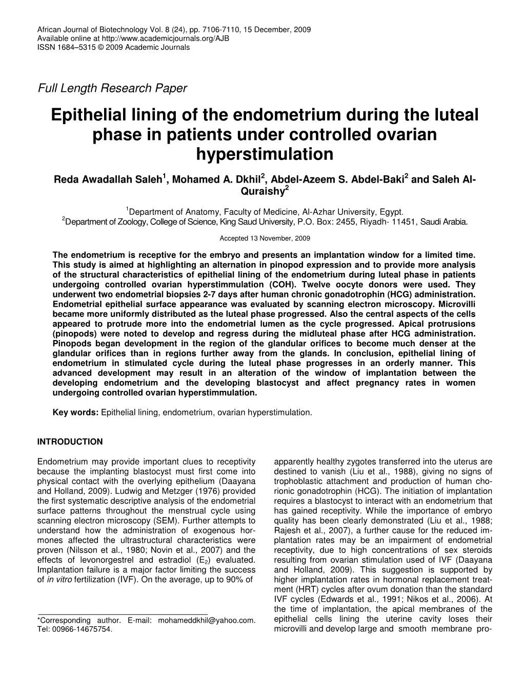 Epithelial Lining of the Endometrium During the Luteal Phase in Patients Under Controlled Ovarian Hyperstimulation