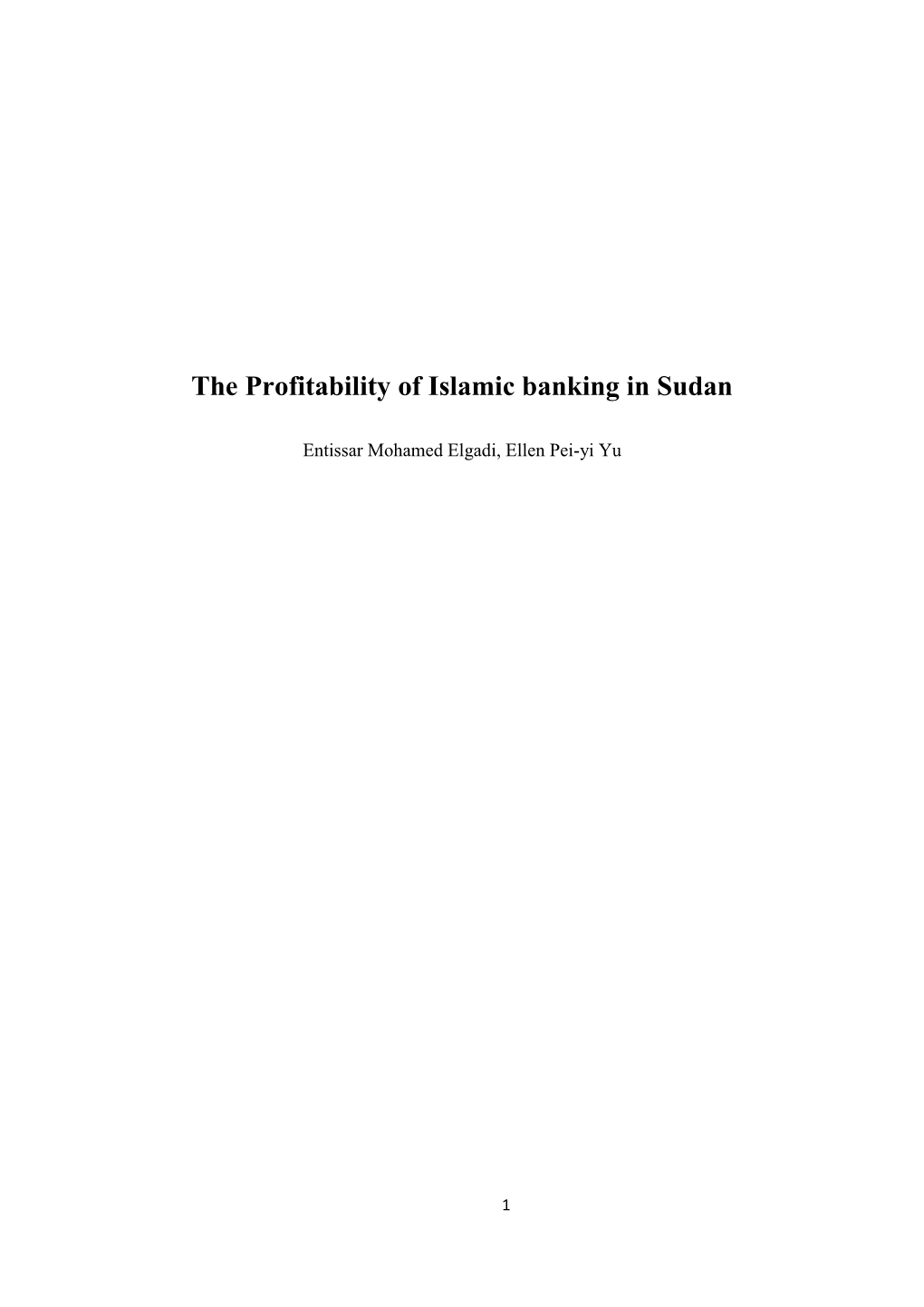 The Profitability of Islamic Banking in Sudan