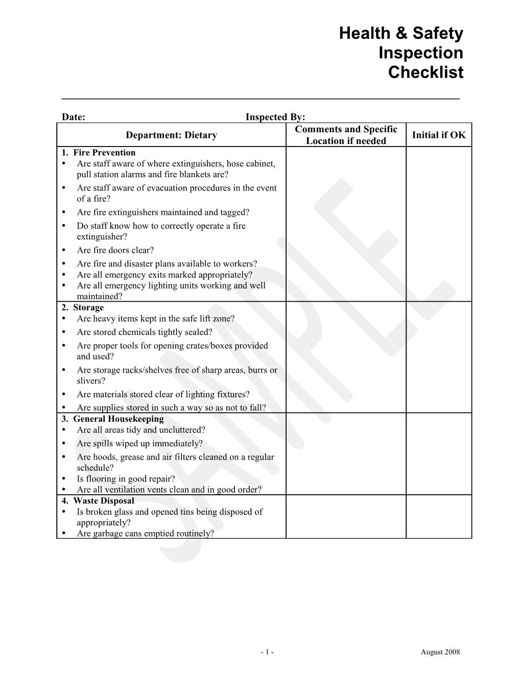 Health & Safety Inspection Checklist