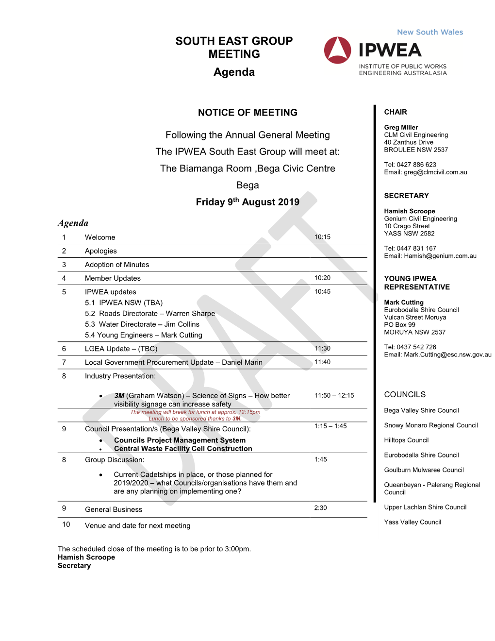 SOUTH EAST GROUP MEETING Agenda