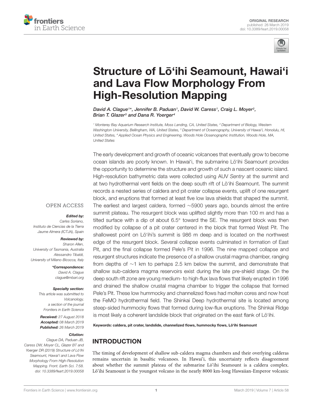 Structure of Lō'ihi Seamount, Hawai'i and Lava Flow Morphology from High-Resolution Mapping