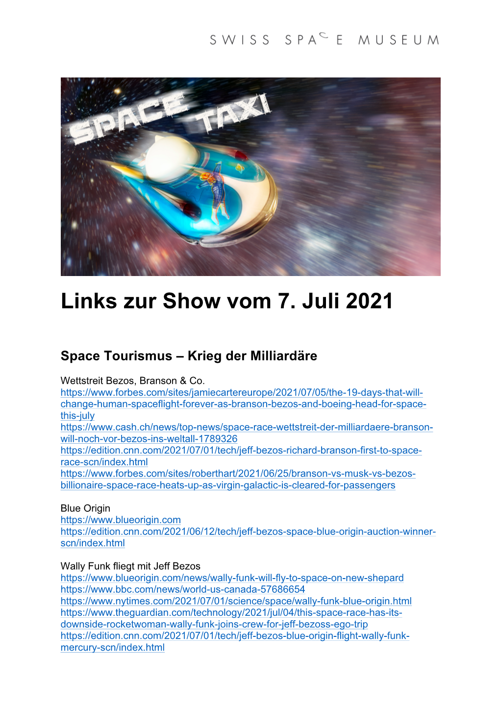 Links Zur Show Vom 7. Juli 2021 Space