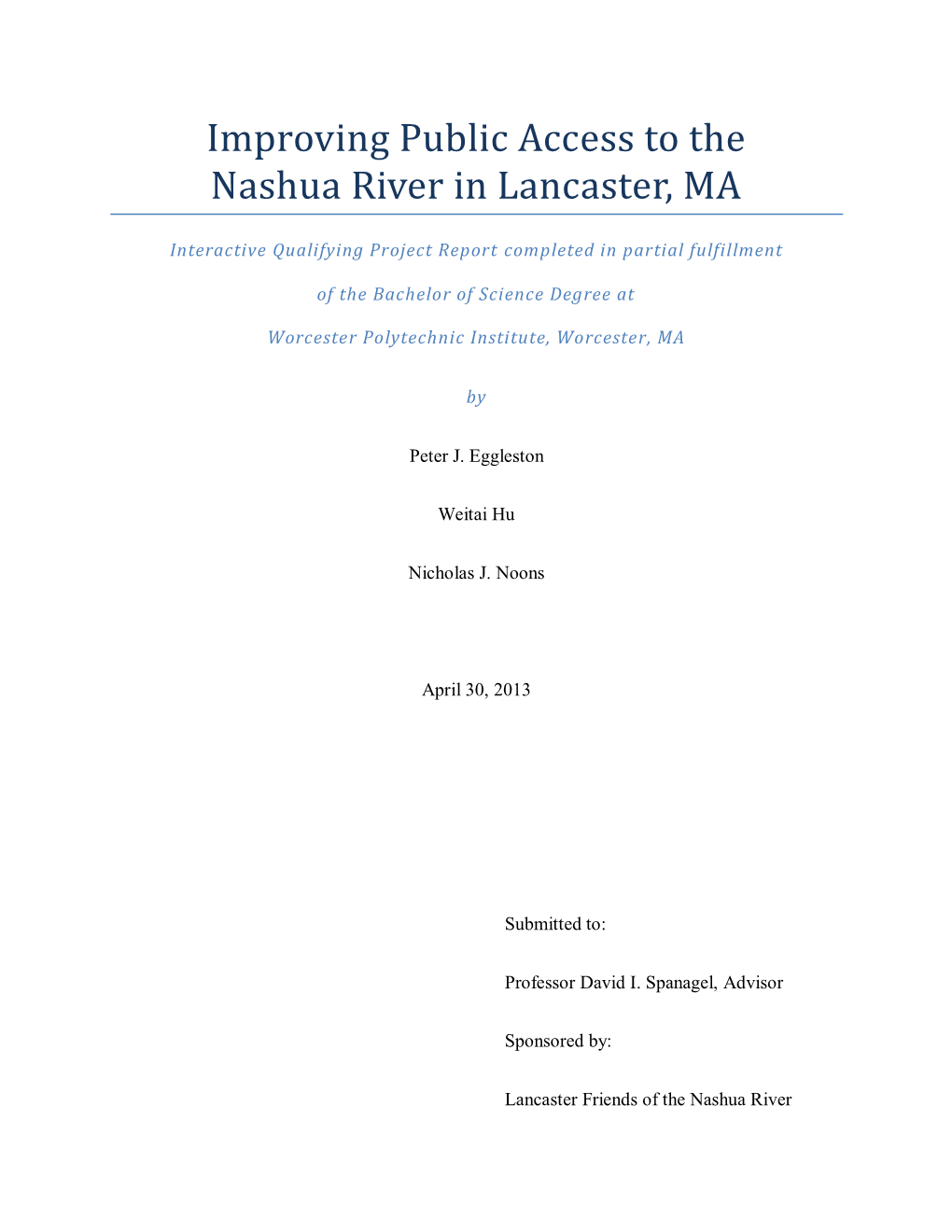 Improving Public Access to the Nashua River in Lancaster, MA