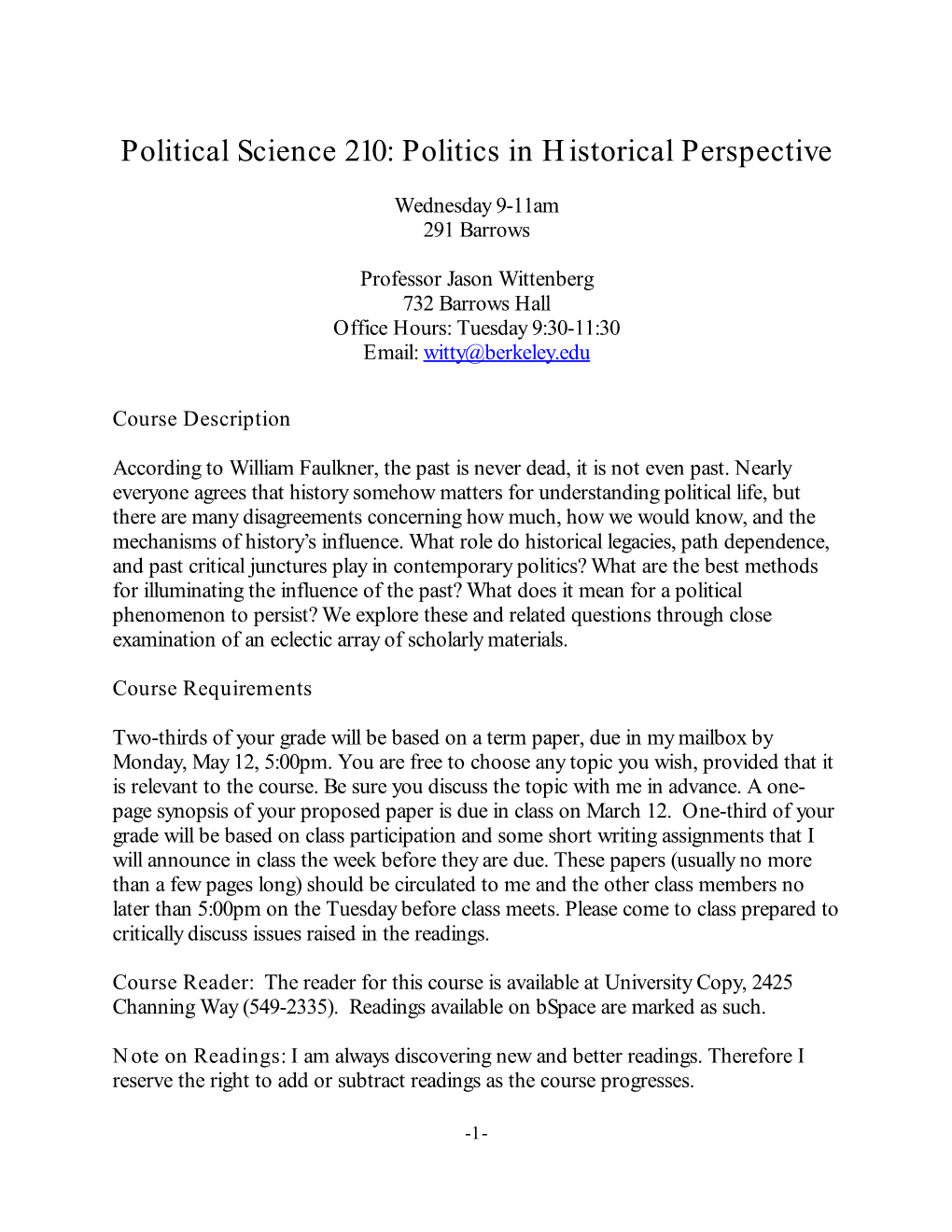 Politics in Historical Perspective