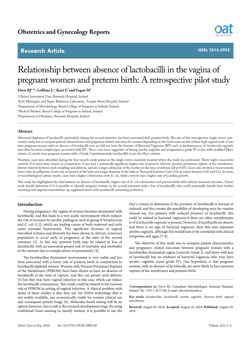 Relationship Between Absence of Lactobacilli In