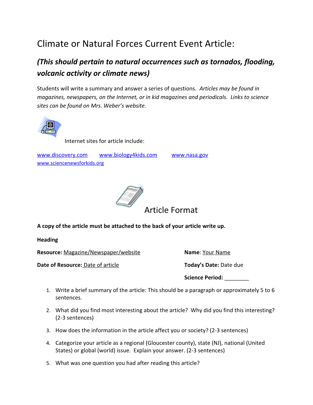 Climate Or Natural Forces Current Event Article