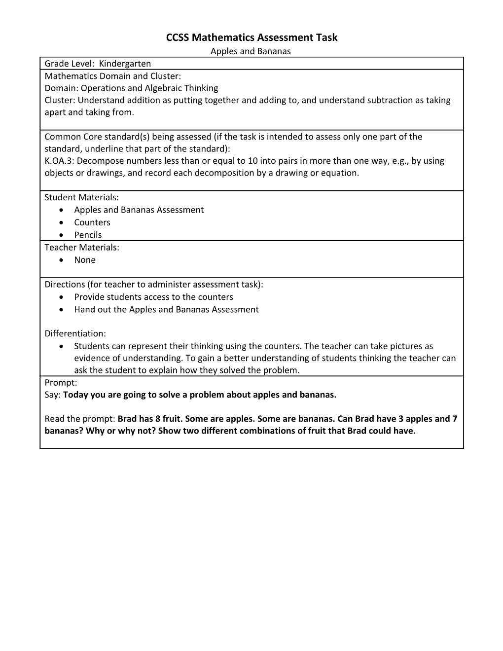 CCSS Mathematics Assessment Task