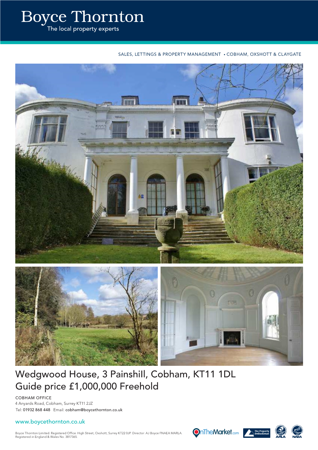 Wedgwood House, 3 Painshiil, Cobham, KT11 1DL Guide Price £1,000,000 Freehold